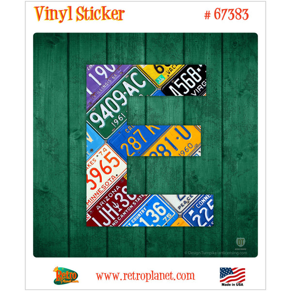 Letter E License Plate Style Vinyl Sticker