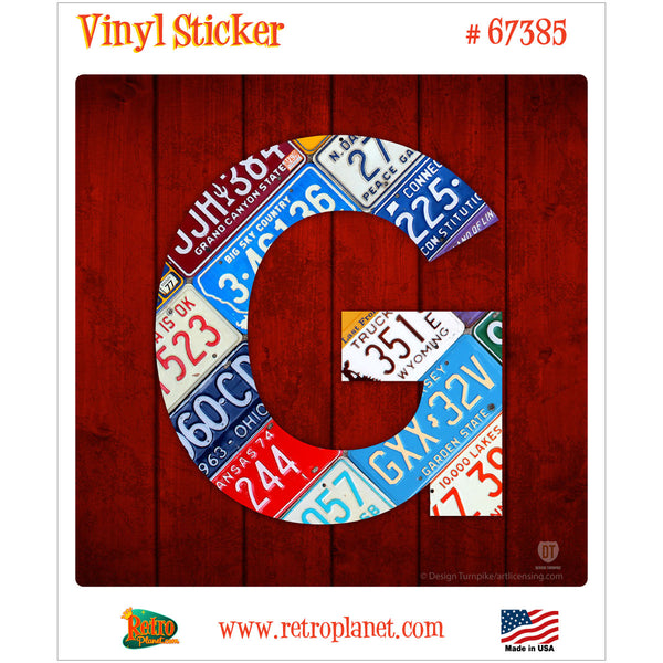Letter G License Plate Style Vinyl Sticker