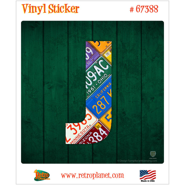 Letter J License Plate Style Vinyl Sticker