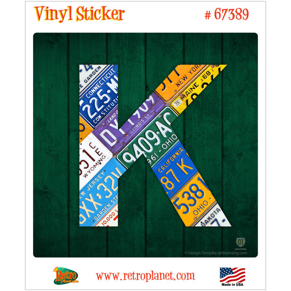Letter K License Plate Style Vinyl Sticker