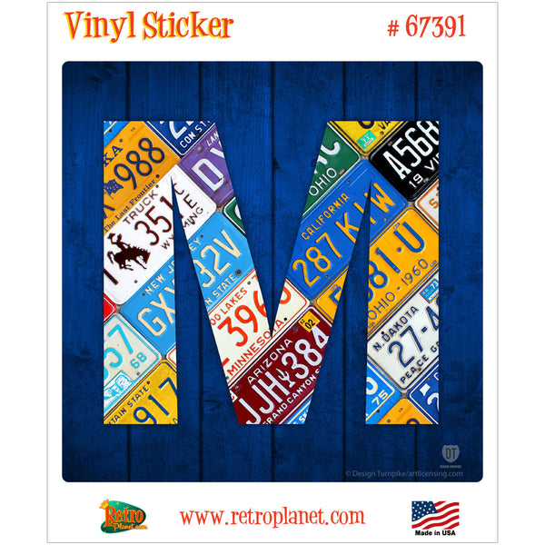 Letter M License Plate Style Vinyl Sticker
