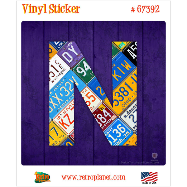 Letter N License Plate Style Vinyl Sticker