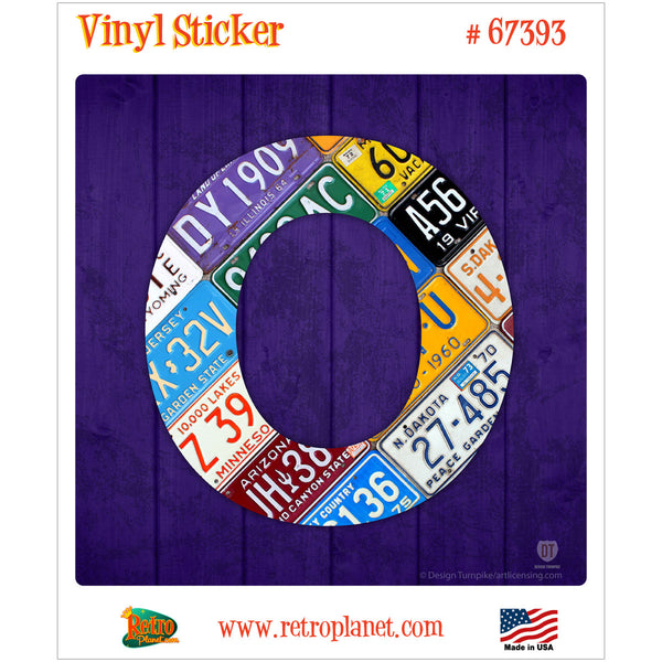 Letter O License Plate Style Vinyl Sticker