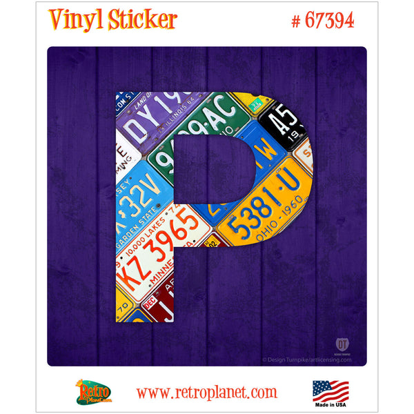 Letter P License Plate Style Vinyl Sticker