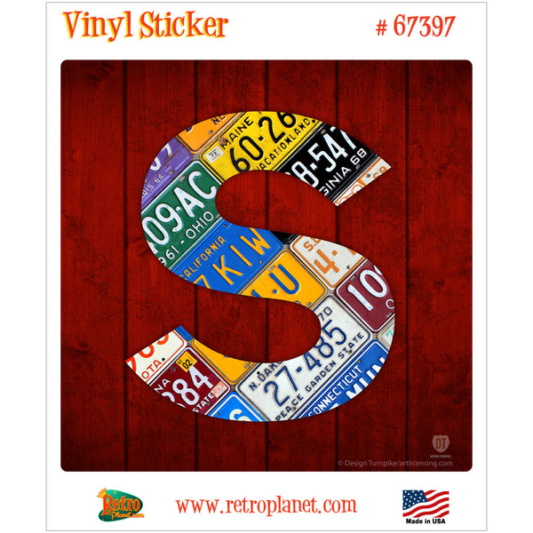 Letter S License Plate Style Vinyl Sticker
