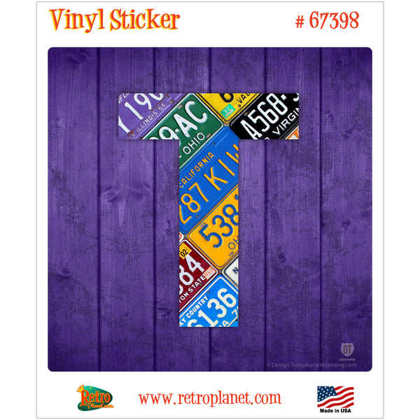 Letter T License Plate Style Vinyl Sticker