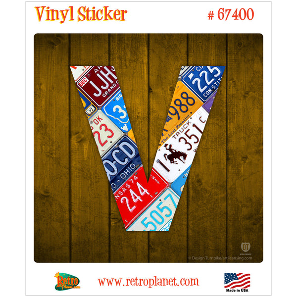 Letter V License Plate Style Vinyl Sticker