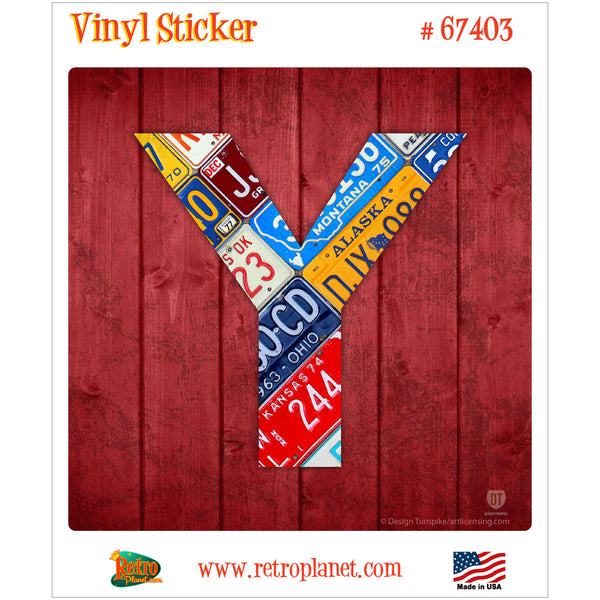 Letter Y License Plate Style Vinyl Sticker