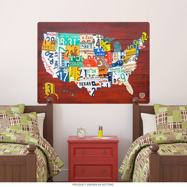 USA Big Map License Plate Style Wall Decal