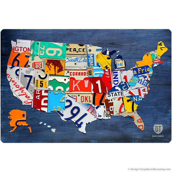 USA Mid Map License Plate Style Wall Decal