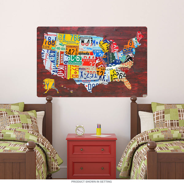 USA Detailed Map License Plate Style Wall Decal