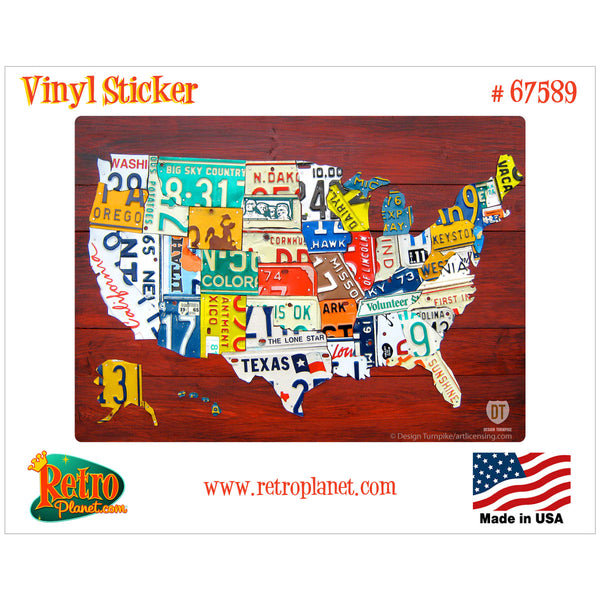 USA Big Map License Plate Style Vinyl Sticker