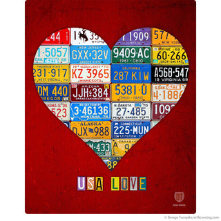 USA Heart License Plate Style Wall Decal