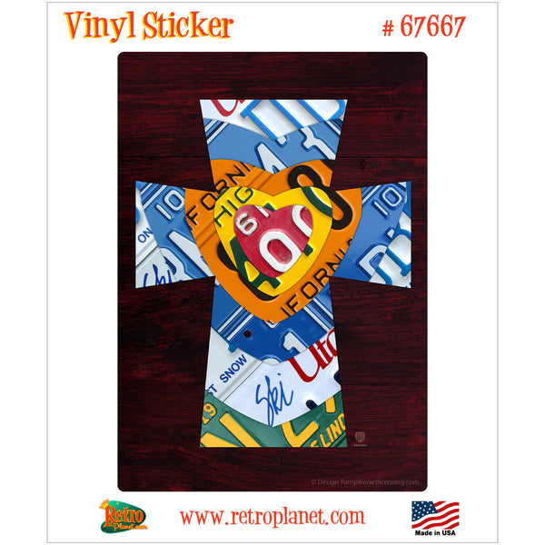 Heart Cross License Plate Style Vinyl Sticker