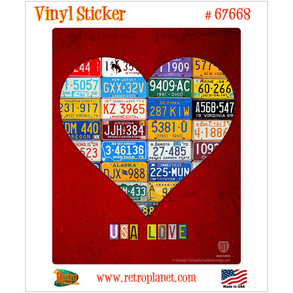 USA Heart License Plate Style Vinyl Sticker