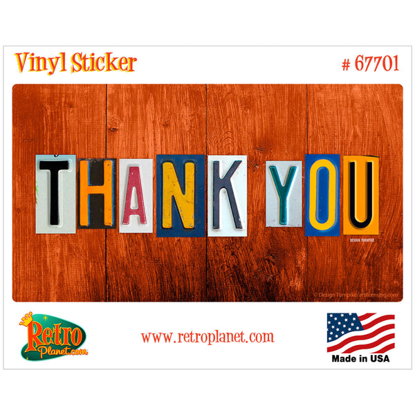 Thank You License Plate Style Vinyl Sticker