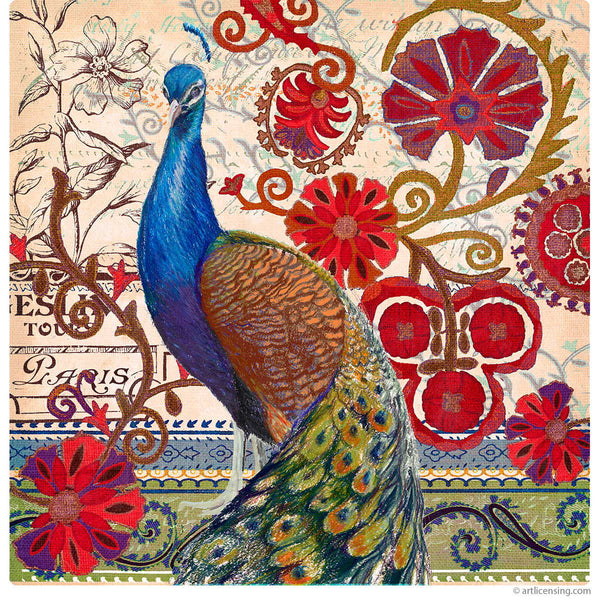 Peacock French Bird Art Collage Wall Decal