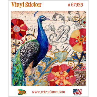 Peacock Profile French Bird Art Collage Vinyl Sticker