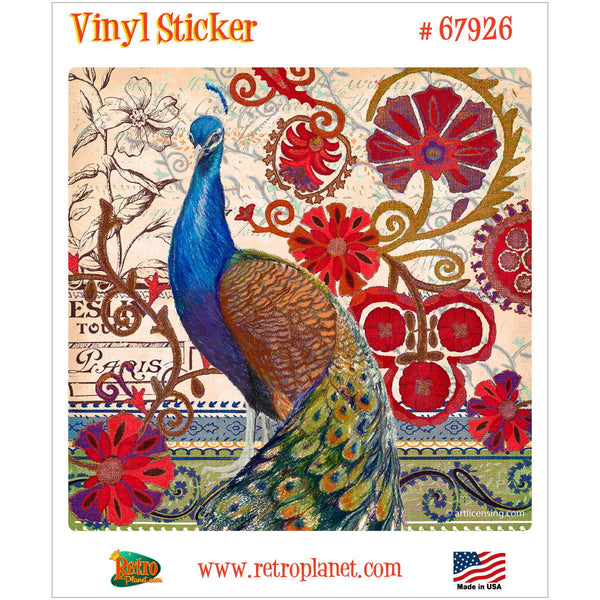 Peacock French Bird Art Collage Vinyl Sticker