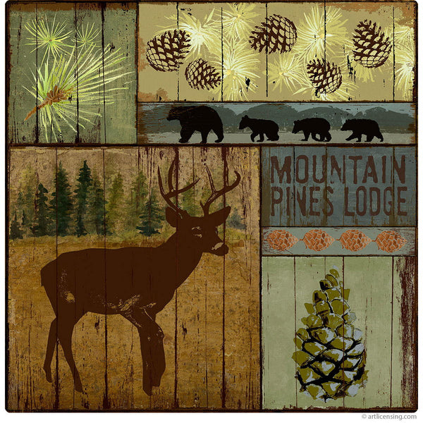 Pines and Deer Rustic Cabin Wall Decal