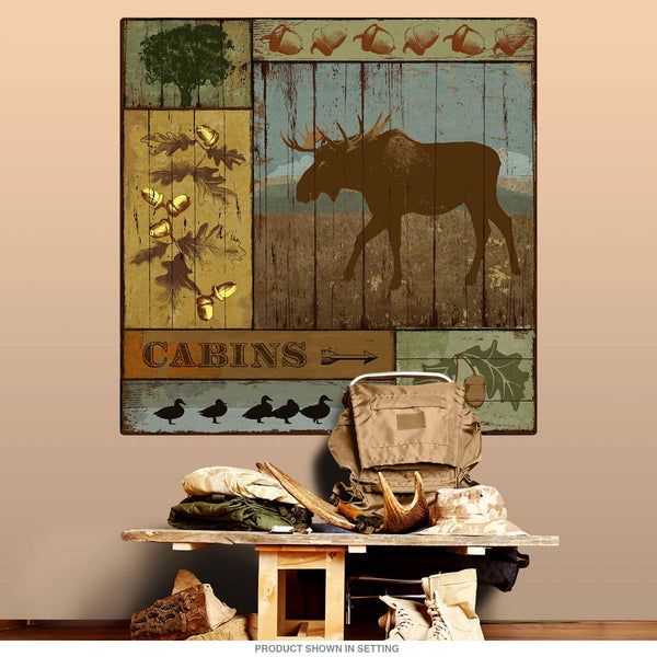 Pines and Moose Rustic Cabin Wall Decal