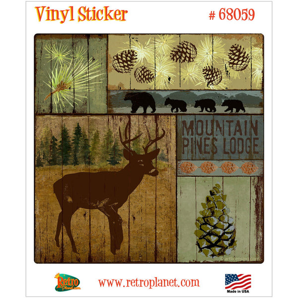 Pines and Deer Rustic Cabin Vinyl Sticker