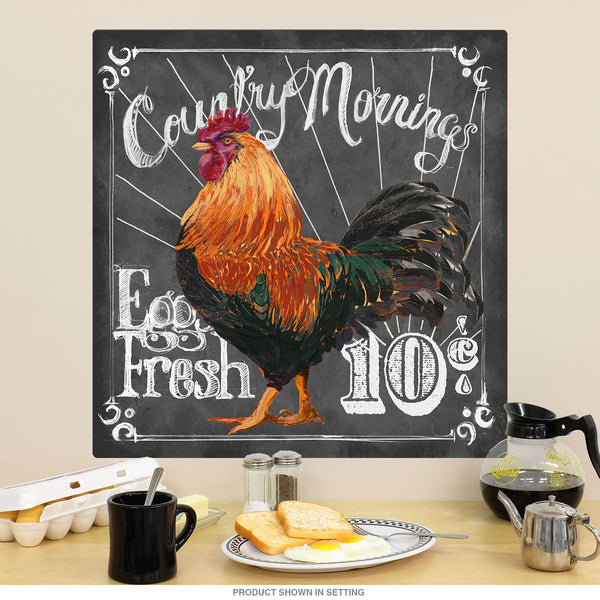 Country Morning Rooster Chalk Art Wall Decal