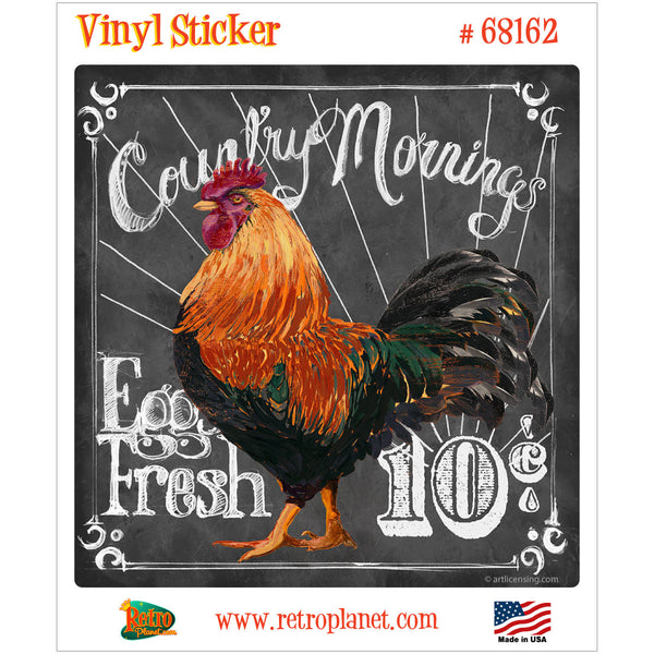 Country Morning Rooster Chalk Art Vinyl Sticker