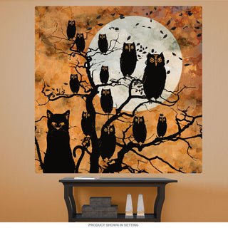 Owls and Cat Full Moon All Hallows Eve Wall Decal