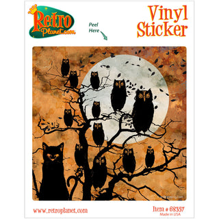 Owls and Cat All Hallows Eve Vinyl Sticker