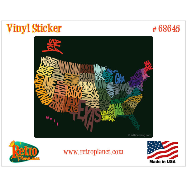 United States of Words Map Vinyl Sticker