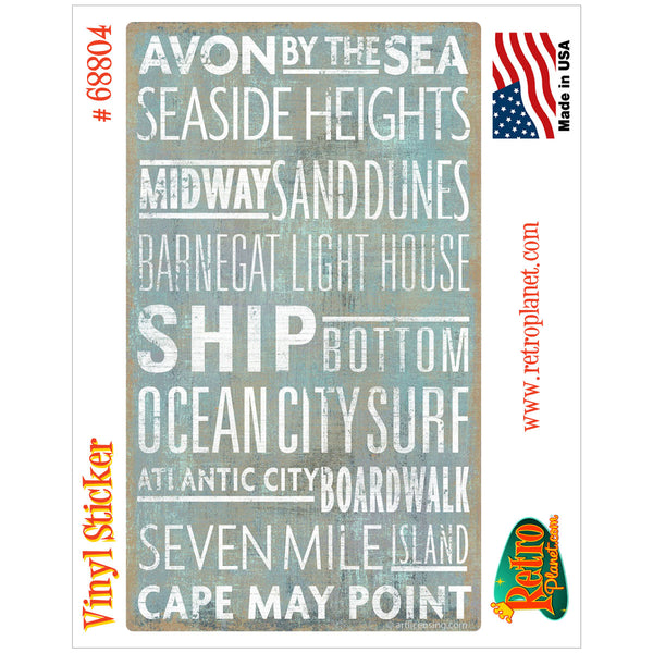 New Jersey Shore Beach Words Vinyl Sticker