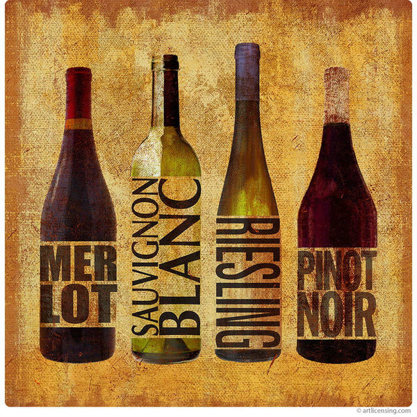 Wine Bottle Line Up Merlot Riesling Wall Decal