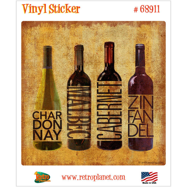 Wine Bottle Line Up Zinfandel Malbec Vinyl Sticker