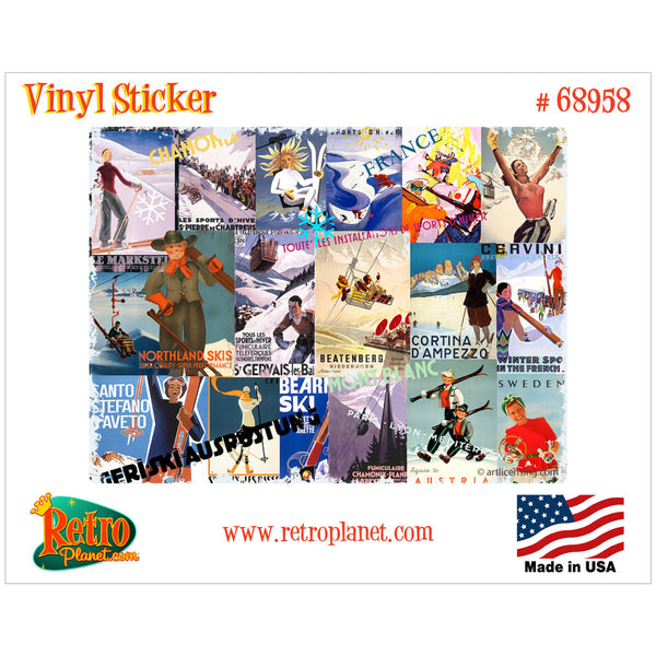 Ski Vacation Tourist Collage Vinyl Sticker