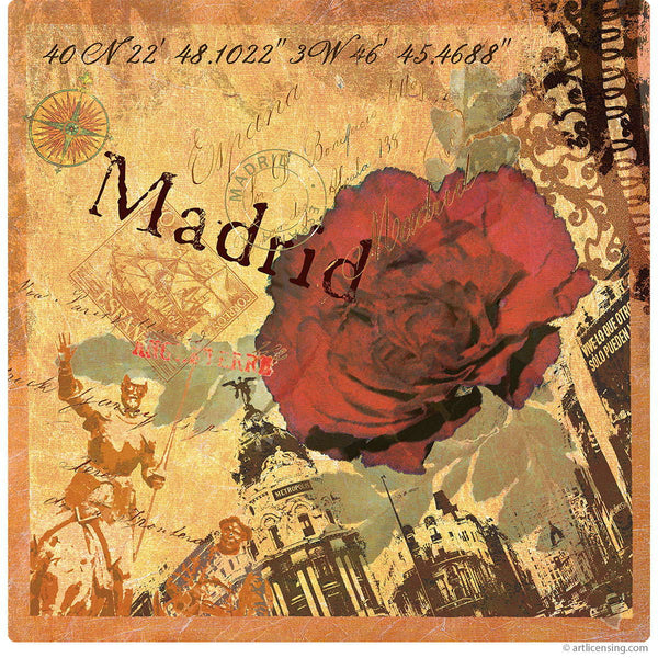 Madrid Spain Postcard Rose Wall Decal