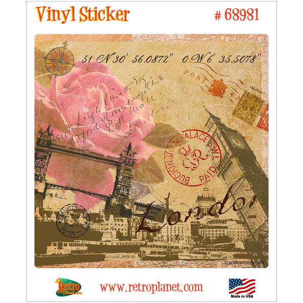 London England Postcard Rose Vinyl Sticker