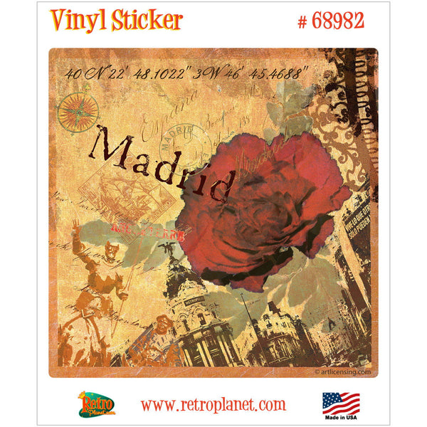 Madrid Spain Postcard Rose Vinyl Sticker