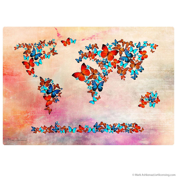Rainbow Butterfly World Map Wall Decal