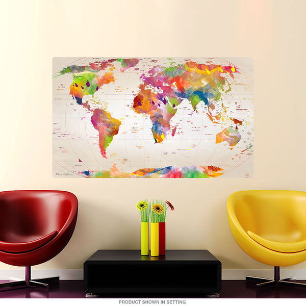 Watercolor Map Of The World Wall Decal