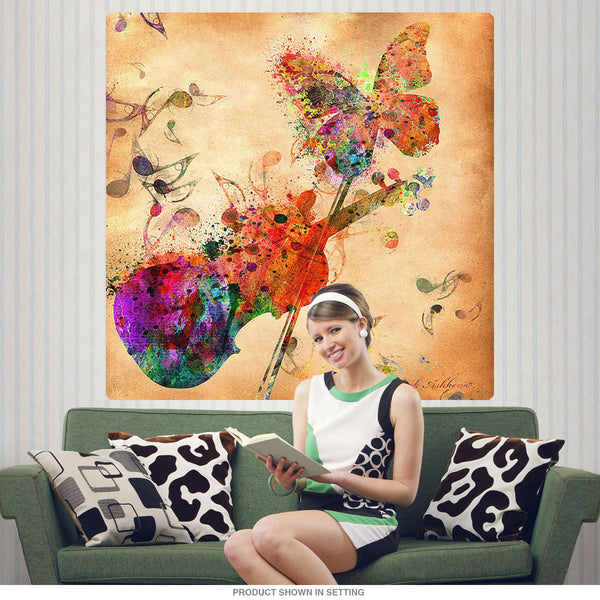 Rainbow Butterfly On Violin Wall Decal