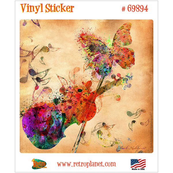 Rainbow Butterfly On Violin Vinyl Sticker