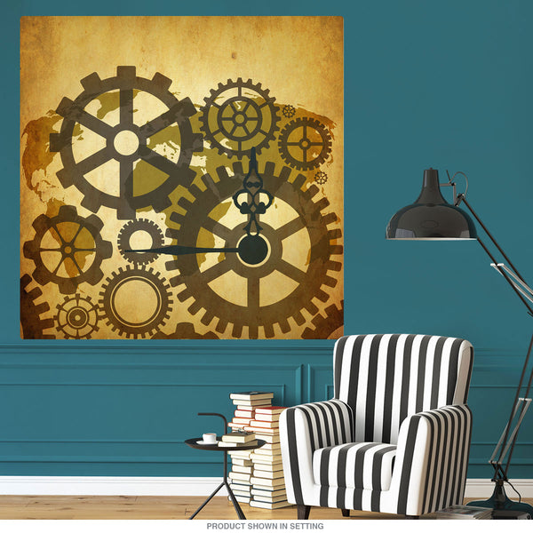 Clock Gear Map Of The World Wall Decal