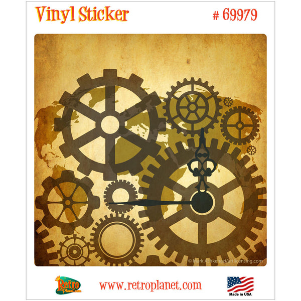 Clock Gear Map Of The World Vinyl Sticker