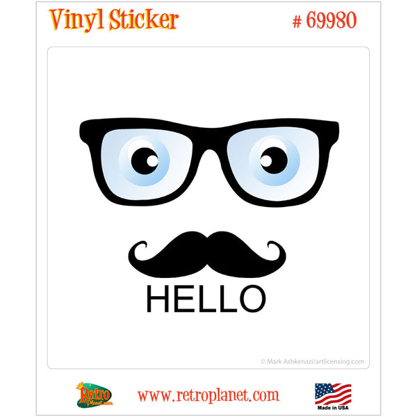 Hello Geeky Mustache Face Vinyl Sticker