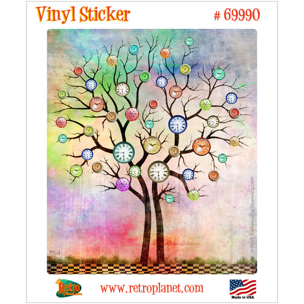 Tree With Clocks Watercolor Vinyl Sticker