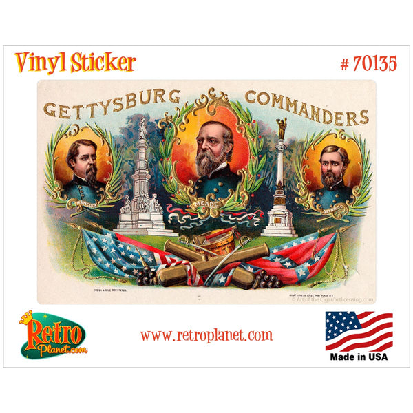 Gettysburg Commanders Cigar Label Vinyl Sticker