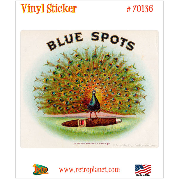 Blue Spots Peacock Cigar Label Vinyl Sticker