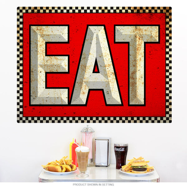 EAT Distressed Checkerboard Wall Decal