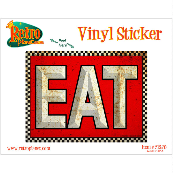 EAT Distressed Checkerboard Vinyl Sticker